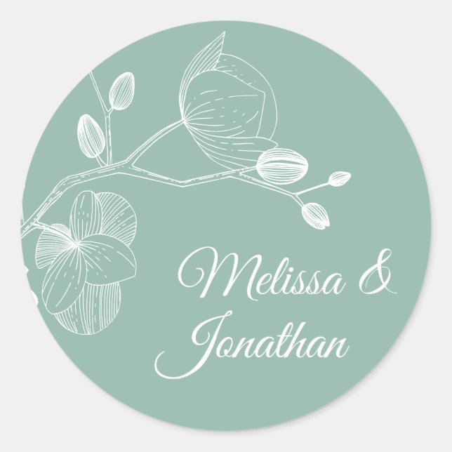 Sticker Rond Elégante orchidée romantique moderne mariage (Devant)