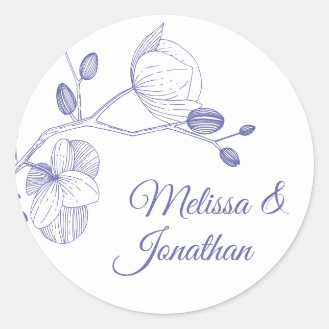 Sticker Rond Elégante orchidée romantique moderne mariage cla (Devant)