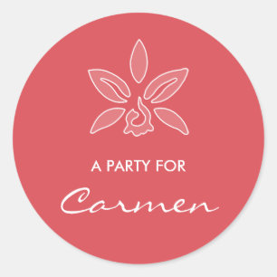 Sticker Rond Elégante Orchidée Simple Fleur Rouge Chaud Avec No