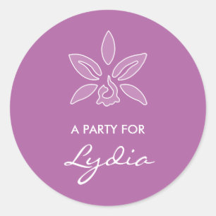 Sticker Rond Elégante Orchidée Simple Gras Fleur pourpre Avec N