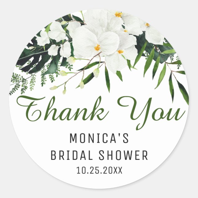 Sticker Rond Elégante Orchidées Blanches Merci floral bohème (Devant)