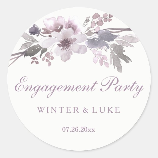 Sticker Rond Élégante partie d'engagement floral d'hiver violet (Devant)