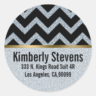 Sticker Rond Elégante Parties scintillant blanche noir Chevron 