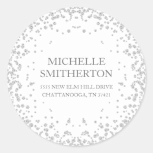 Sticker Rond Élégante Parties scintillant de diamants en argent