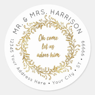 Sticker Rond Elégante Parties scintillant d'or de Noël Feuilles