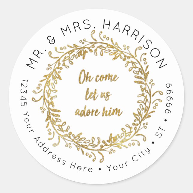 Sticker Rond Elégante Parties scintillant d'or de Noël Feuilles (Devant)