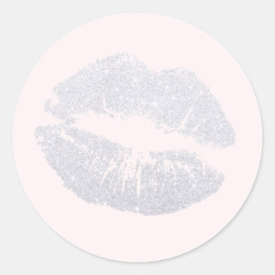 Sticker Rond Élégante parties scintillant moderne argent lèvres