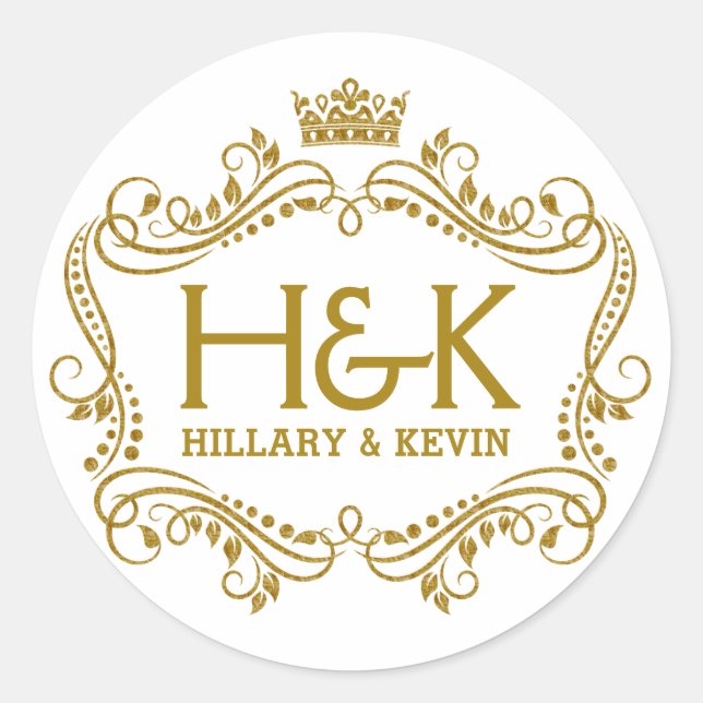 Sticker Rond Elégante Parties scintillant Or Couronne & Cadre F (Devant)