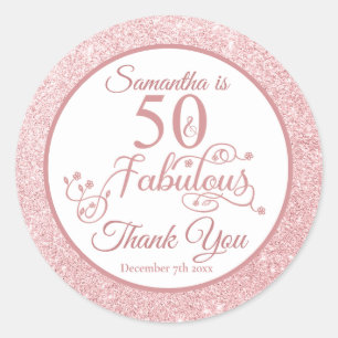 Sticker Rond Elégante Parties scintillant Rose 50 et Fabulous M