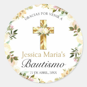 Sticker Rond Elegante Pastel Bautizo Amarillo Bebé