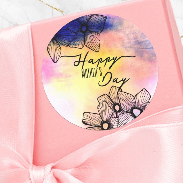 Sticker Rond Elégante Pastel Floral Aquarelle Fête des Mères (Créateur téléchargé)
