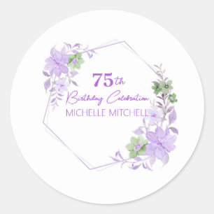 Sticker Rond Élégante Personnalisation 75e Anniversaire Lavande