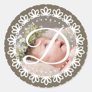 Sticker Rond Élégante photo en monogramme brun fête d'anniversa