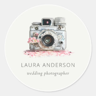 Sticker Rond Élégante photo Vintage rose floral