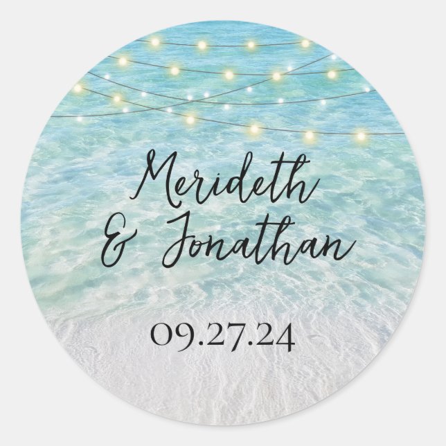 Sticker Rond Élégante plage de sable de mer Verre Script (Devant)