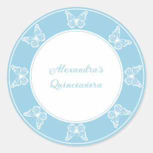 Sticker Rond Élégante Quinceañera Bleu Clair - Papillon Élégant