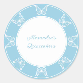 Sticker Rond Élégante Quinceañera Bleu Clair - Papillon Élégant