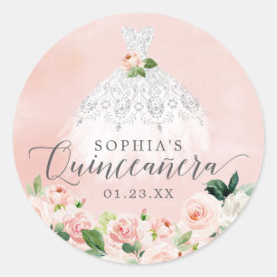 Sticker Rond Elégante Quinceanera Robe Florale Classic Round St