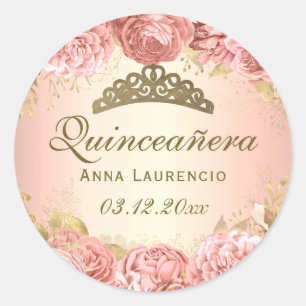Sticker Rond Elégante Quinceanera Rose rose pâle
