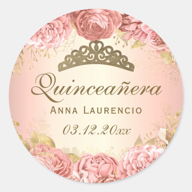 Sticker Rond Elégante Quinceanera Rose rose pâle (Devant)