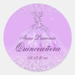 Sticker Rond Elégante Quinceanera violet clair 15e anniversaire