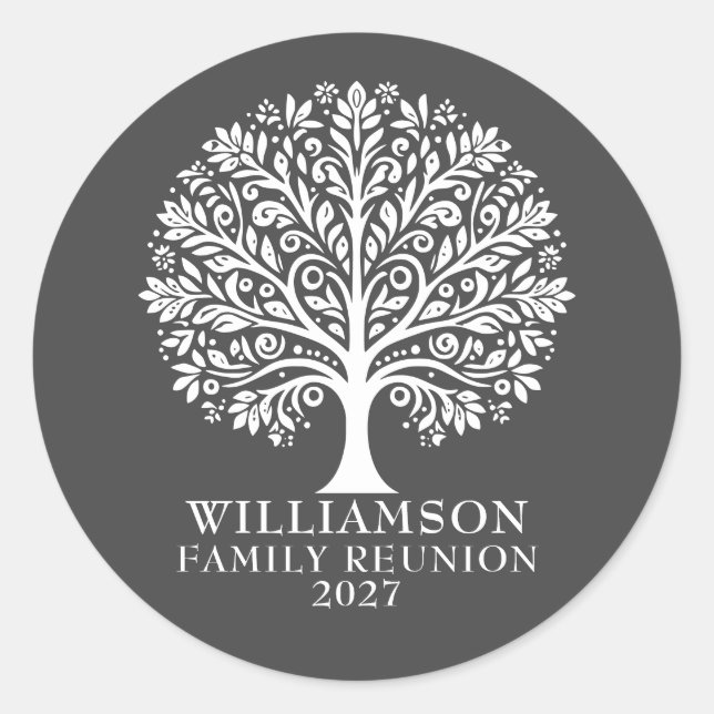 Sticker Rond Élégante Réunion de famille d'arbres modernes (Devant)