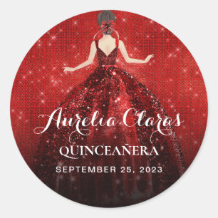 Sticker Rond Élégante robe rouge princesse pétillante Anniversa