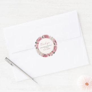 Sticker Rond Élégante rose florale fille Merci d'anniversaire F