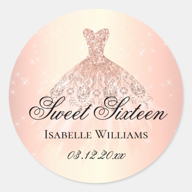 Sticker Rond Élégante Rose Gold Sweet 16 (Devant)
