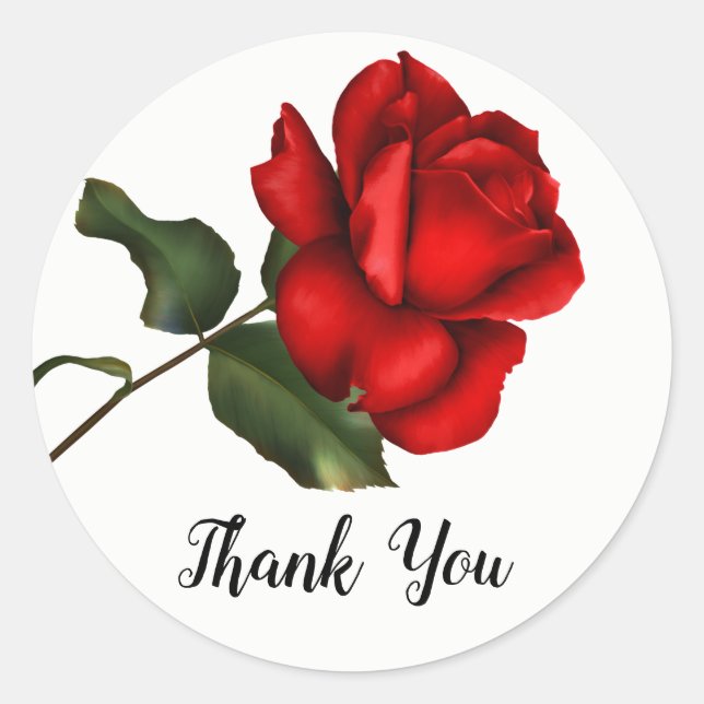 Sticker Rond Élégante Rose Rouge Long Pierre Fête Florale Favor (Devant)