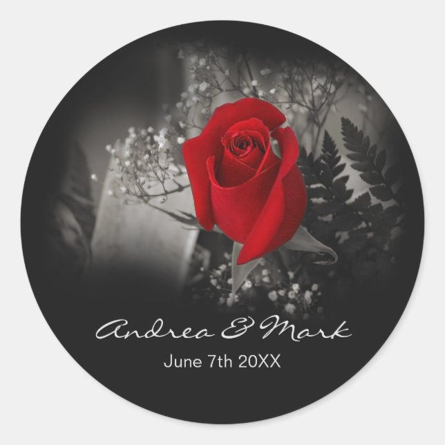 Sticker Rond Élégante Rose rouge Vignette (Devant)