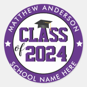 Sticker Rond Élégante Royal Purple Classe de 2023 Graduation