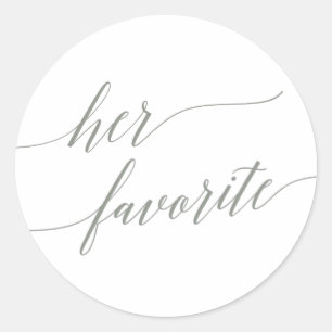Sticker Rond Élégante Sage Green Calligraphie Son Favori Favori