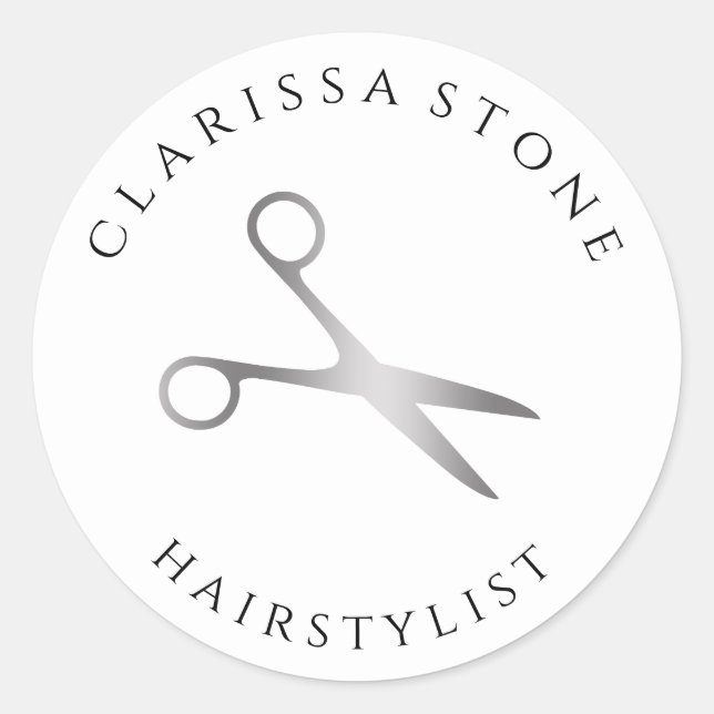 Sticker Rond Elégante simple ciseaux argent coiffeuse (Devant)