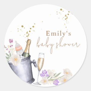 Sticker Rond Elégante Sip & Voir Champagne Baby shower bouteill