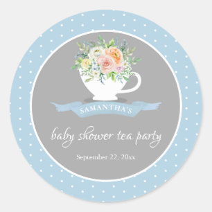 Sticker Rond Elégante Teacup Floral Teacup Baby shower Tea Part