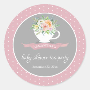 Sticker Rond Elégante Teacup Floral Teacup Baby shower Tea Part