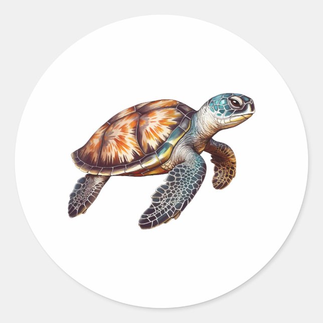 Sticker Rond Elégante Tortue Mer (Devant)