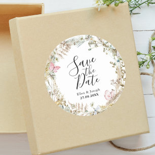 Sticker Rond Elégante Verdure Aquarelle Mariage Enregistrer La 