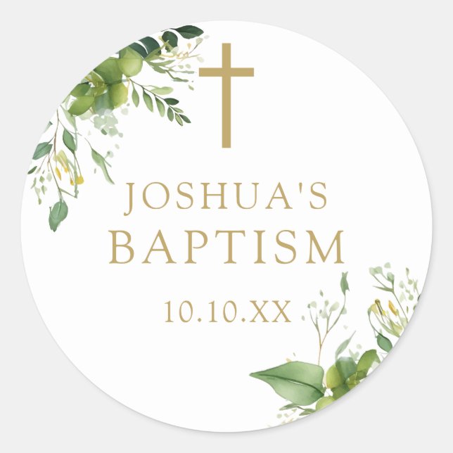Sticker Rond Élégante verdure Baptême Christening Favoriser (Devant)