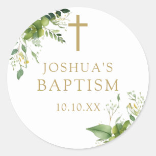 Sticker Rond Élégante verdure Baptême Christening Favoriser