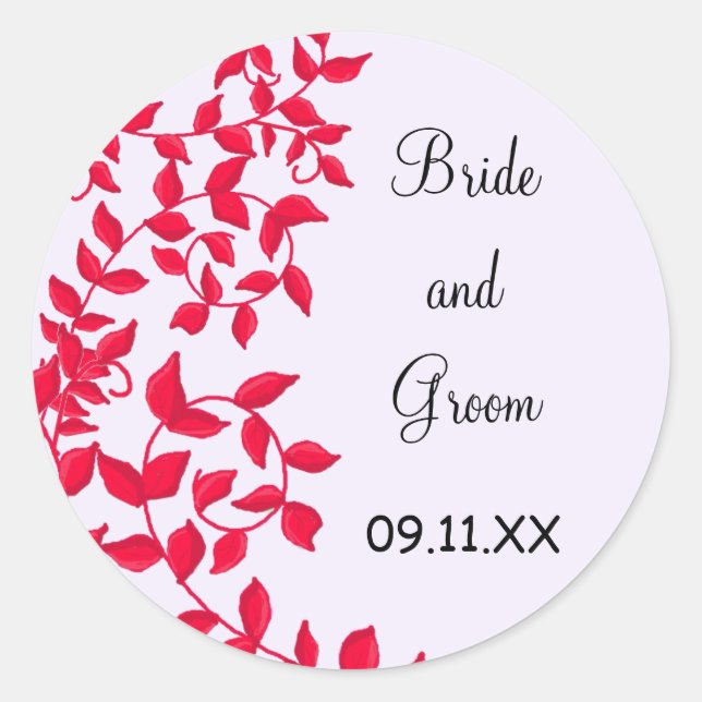 Sticker Rond Élégante vigne rouge Enregistrer la date (Devant)