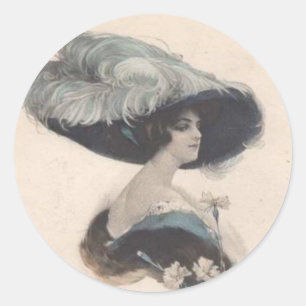 Sticker Rond Élégante Vintage dame en Casquette