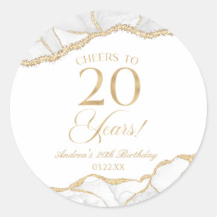 Sticker Rond Elégante White Gold Agate 20e fête d'anniversaire