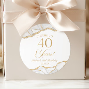 Sticker Rond Elégante White Gold Agate 40e fête d'anniversaire