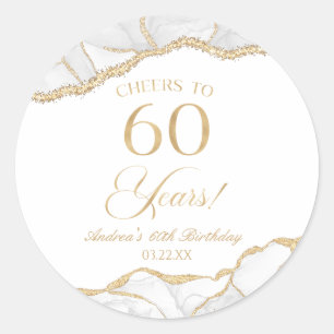 Sticker Rond Elégante White Gold Agate 60e fête d'anniversaire
