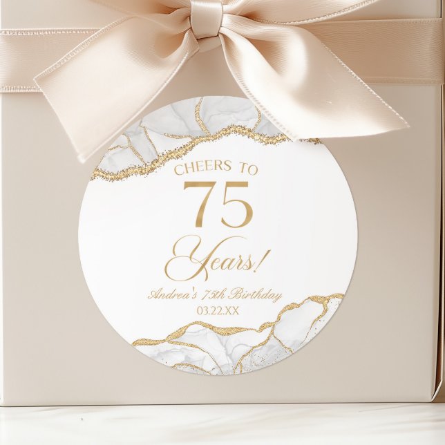 Sticker Rond Elégante White Gold Agate 75e fête d'anniversaire (Créateur téléchargé)