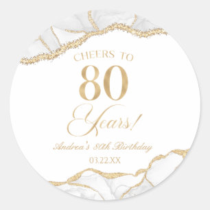 Sticker Rond Elégante White Gold Agate 80e fête d'anniversaire