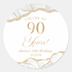 Sticker Rond Elégante White Gold Agate 90e fête d'anniversaire