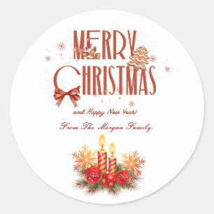 Sticker Rond Élégantes bougies rouges Noël Joyeux Noël